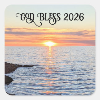 Pegatina Cuadrada God Bless 2026 New Year Golden Sunset Photo