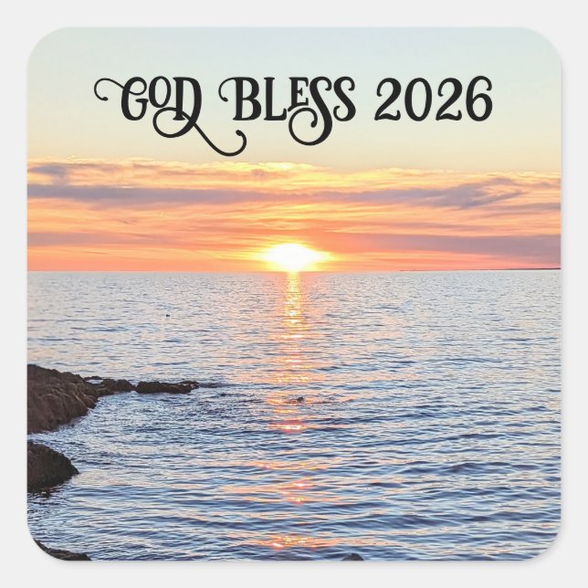 Pegatina Cuadrada God Bless 2026 New Year Golden Sunset Photo (Anverso)