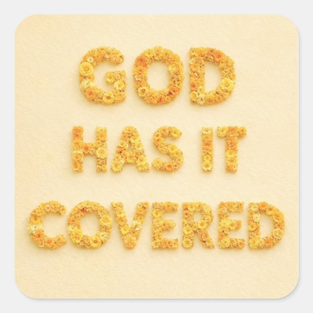 Pegatina Cuadrada God has it covered yellow flowers Christian faith (Anverso)