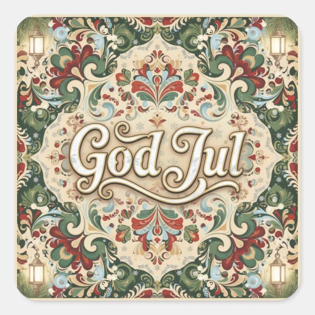 Pegatina Cuadrada God Jul Norwegian Norway Christmas Stickers (Anverso)