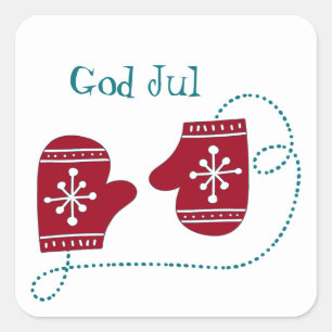 Pegatina Cuadrada God Jul Scandinavian Red Mittens