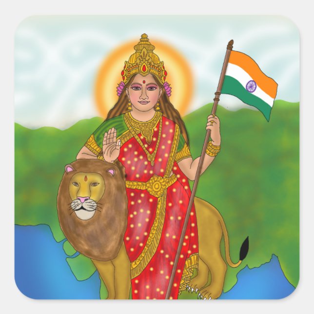 Pegatina Cuadrada Goddess Bharat Mata Stickers (Anverso)