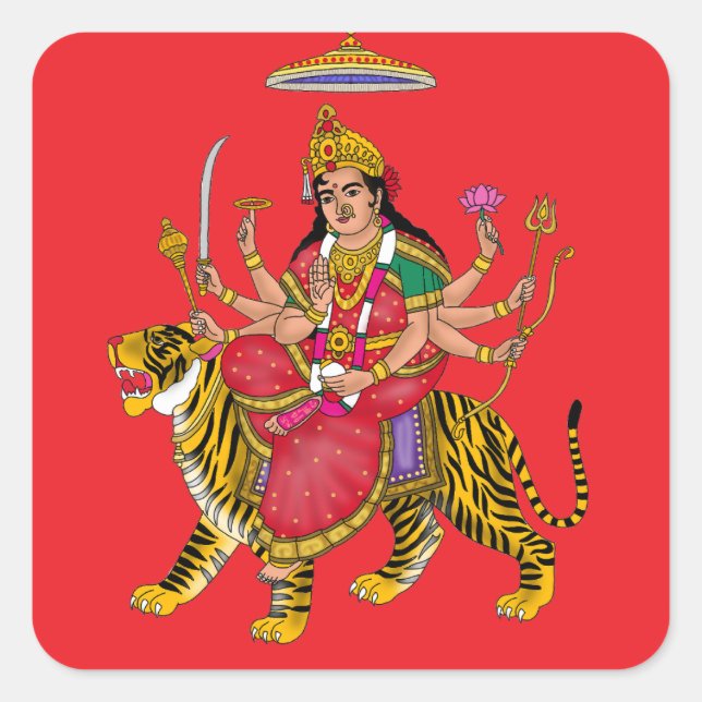 Pegatina Cuadrada Goddess Durga Sticker (Anverso)