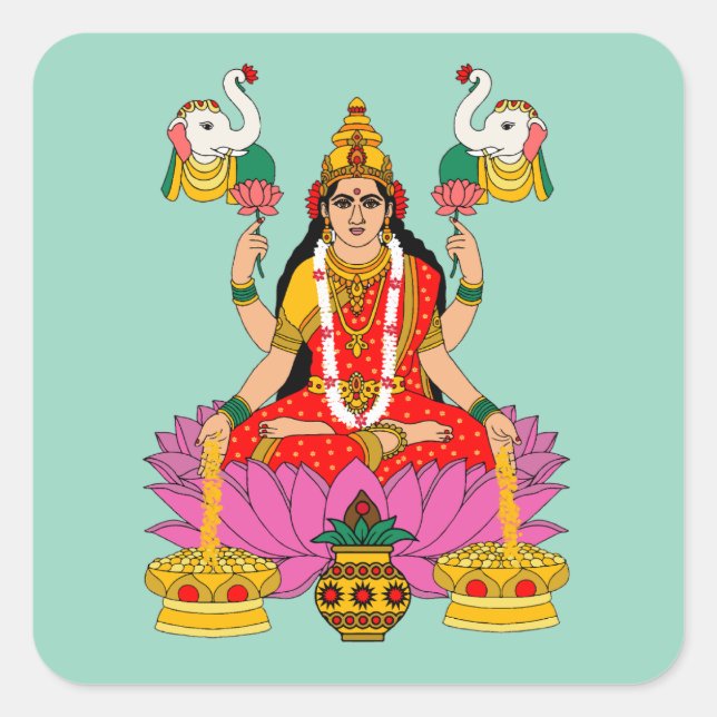 Pegatina Cuadrada Goddess Lakshmi Sticker (Anverso)