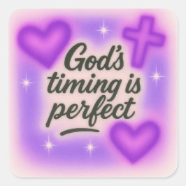 Pegatina Cuadrada god's timing is perfect airbrush retro 90s purple