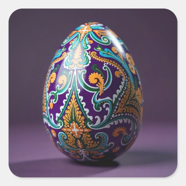 Pegatina Cuadrada Gold and Teal Swirl Easter Egg (Anverso)