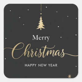 Pegatina Cuadrada Gold & Black Merry Christmas Calligraphic