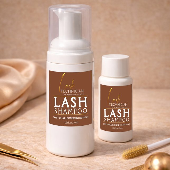 Pegatina Cuadrada Gold & Brown Lash Tech Shampoo Sticker | Luxury  (Subido por el creador)