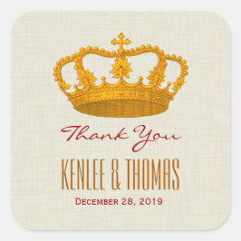 Pegatina Cuadrada GOLD Crown Gracias Novia Groom Boda V27