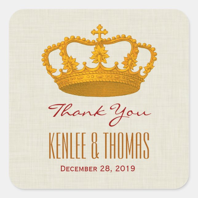 Pegatina Cuadrada GOLD Crown Gracias Novia Groom Boda V27 (Anverso)