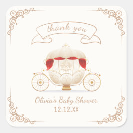 Pegatina Cuadrada Gold Elegant Fairytale Carriage Baby Shower