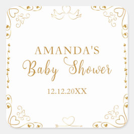 Pegatina Cuadrada Gold Elegant SValentine Baby Shower