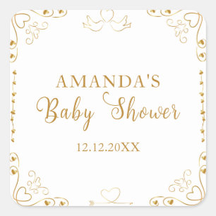 Pegatina Cuadrada Gold Elegant SValentine Baby Shower