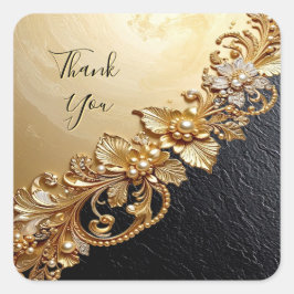 Pegatina Cuadrada Gold Floral Embellishments Sticker