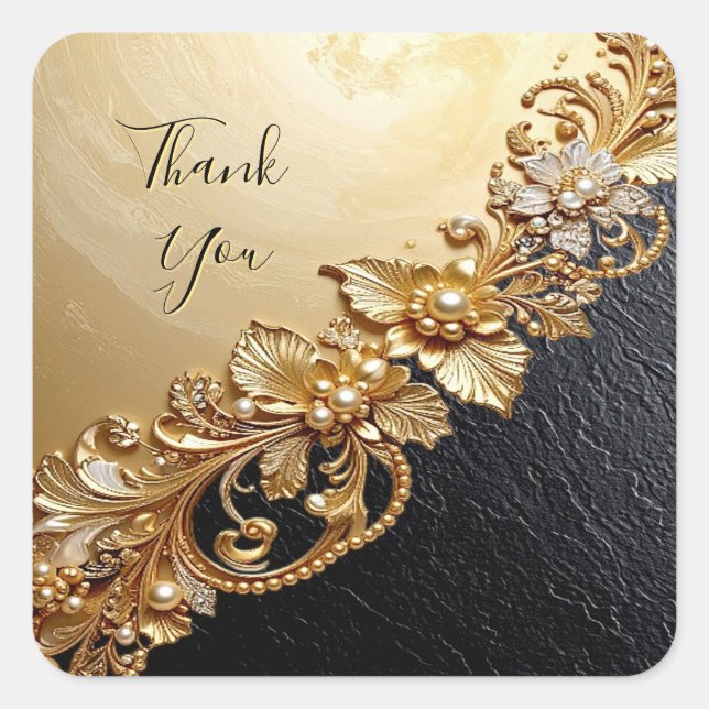 Pegatina Cuadrada Gold Floral Embellishments Sticker (Anverso)