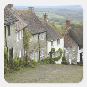 Pegatina Cuadrada Gold Hill, Shaftesbury, Dorset, Inglaterra, Unido