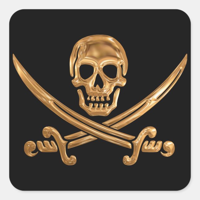 Pegatina Cuadrada Gold Jolly Roger (Anverso)