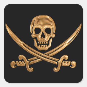 Pegatina Cuadrada Gold Jolly Roger