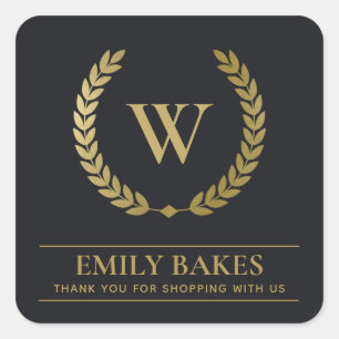 PEGATINA CUADRADA GOLD LAUREL WREATH INITIAL LOGO BUSINESS GRACIAS