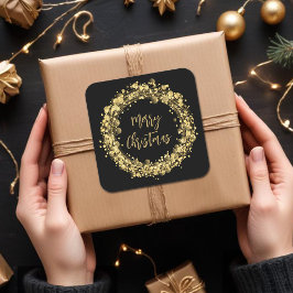 Pegatina Cuadrada Gold Stars Feliz Navidad