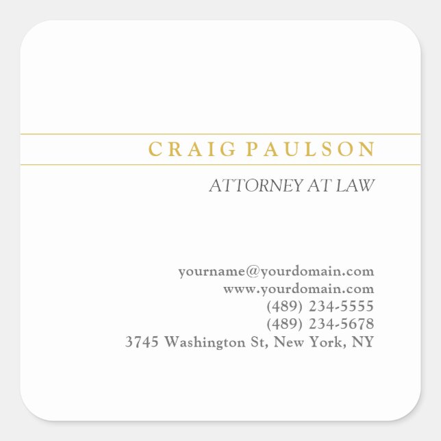 Pegatina Cuadrada Gold & White Consultant Attorney Professional (Anverso)