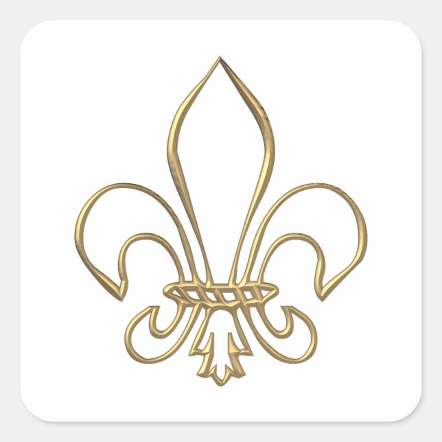 Pegatina Cuadrada Golden "3-D" Fleur-de-lis (Anverso)