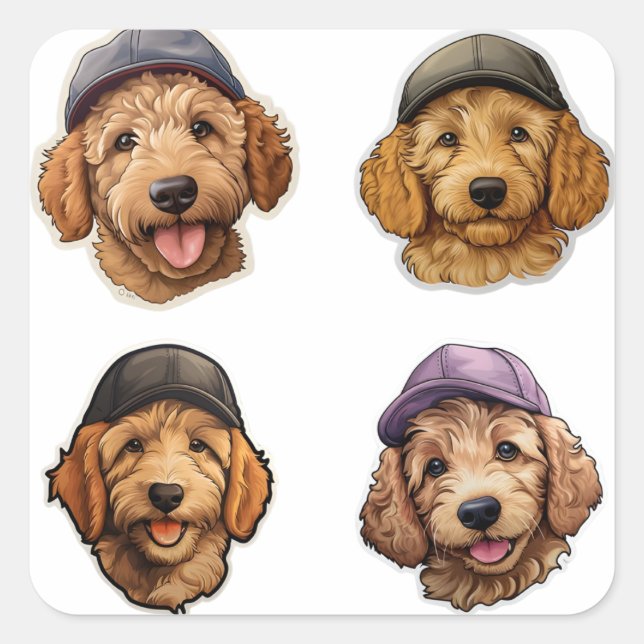 Pegatina Cuadrada Golden Doodle Cap Kids Sticker Design stickers  (Anverso)