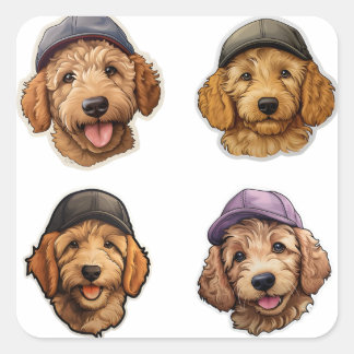 Pegatina Cuadrada Golden Doodle Cap Kids Sticker Design stickers 