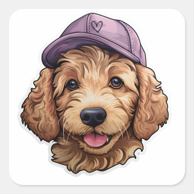 Pegatina Cuadrada Golden Doodle Cap Kids Sticker Design stickers  (Anverso)