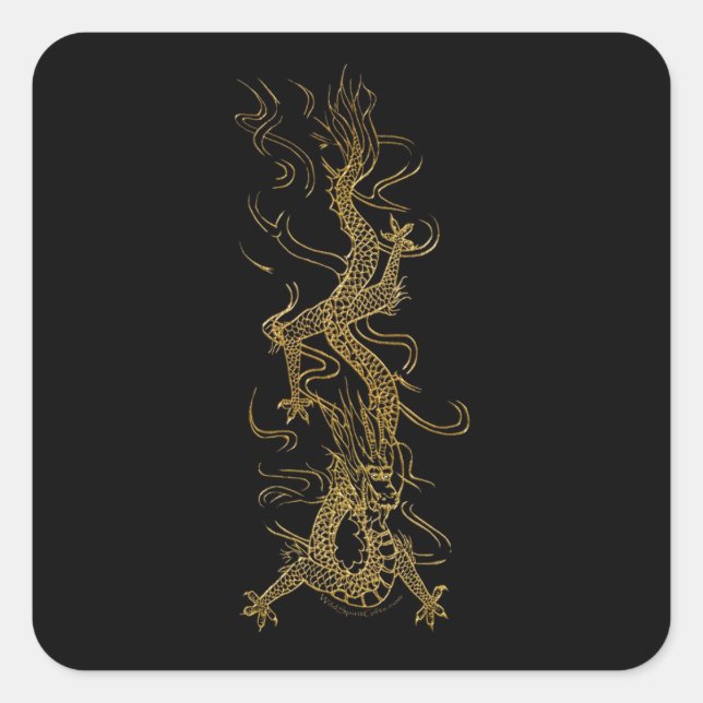 Pegatina Cuadrada GOLDEN DRAGON Serie de Pegatinas de arte asiáticos (Anverso)