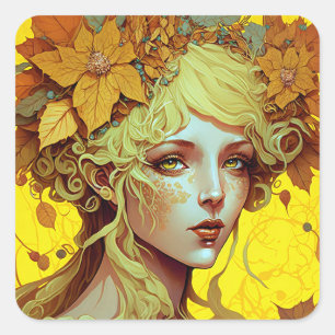 Pegatina Cuadrada Golden Elf Fairy Fae Fantasy Art
