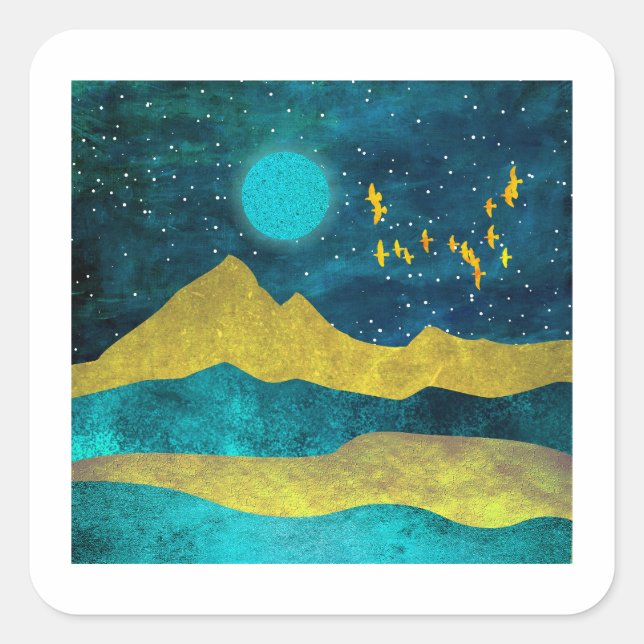 Pegatina Cuadrada Golden Flock (Anverso)