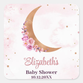 Pegatina Cuadrada Golden Floral Moon Baby Shower