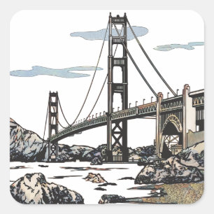 Pegatina Cuadrada Golden Gate Bridge San Francisco California
