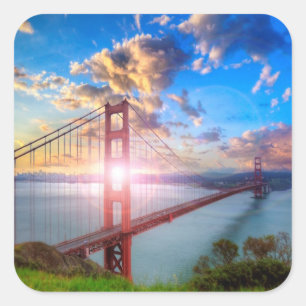 Pegatina Cuadrada Golden Gate Sunrise