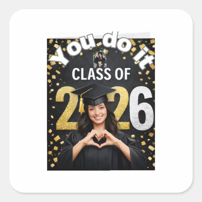 Pegatina Cuadrada Golden Graduation Celebration Card – Congratulatio (Anverso)