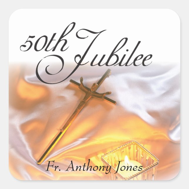 Pegatina Cuadrada Golden Jubilee Religious Life, Cross Candle (Anverso)