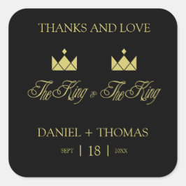 Pegatina Cuadrada Golden King Crowns for Gay Wedding