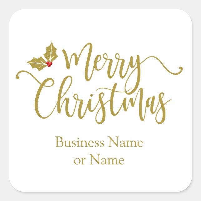 Pegatina Cuadrada Golden Merry Christmas Wimshical Typography Quote (Anverso)