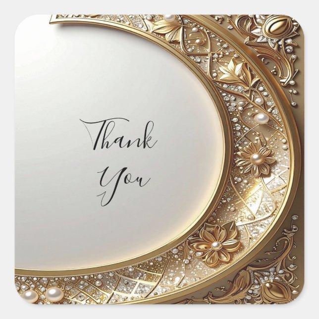 Pegatina Cuadrada Golden Ornate Frame Sticker (Anverso)