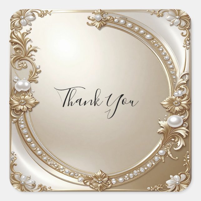 Pegatina Cuadrada Golden Ornate Frame with Pearls Sticker (Anverso)