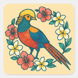 Pegatina Cuadrada golden pheasant