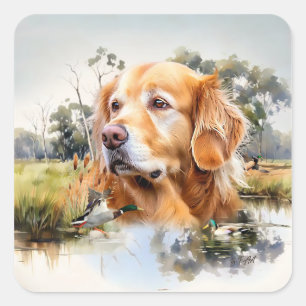 Pegatina Cuadrada Golden Retriever