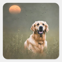 Pegatina Cuadrada Golden Retriever