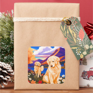 Pegatina Cuadrada Golden Retriever • ArtMuse