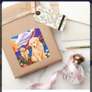 Pegatina Cuadrada Golden Retriever • ArtMuse
