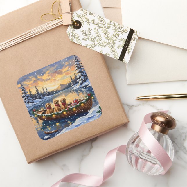 Pegatina Cuadrada Golden Retriever Christmas Boat Holiday (Regalar)