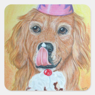 Pegatina Cuadrada Golden retriever del fiesta