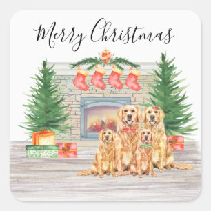 Pegatina Cuadrada Golden Retriever Dog Lover Feliz Navidad