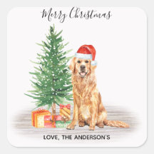 Golden Retriever Dog Santa Tree Feliz Navidad